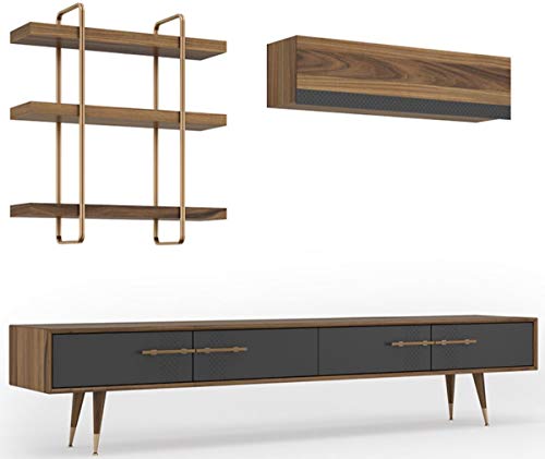 Casa Padrino Conjunto de gabinete de TV para Sala de Estar de Lujo marrón/Gris/latón – 1 Gabinete de TV y 1 Gabinete de Pared y 1 Estante de Pared – Conjunto de Muebles – Muebles de Lujo