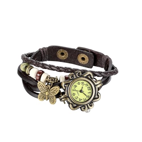 Lancardo Women's Braided Leather Straps Butterfly Charm Bracelet Bangle Watches Quartz Business Casual Wrist Watch Friendship Anniversary