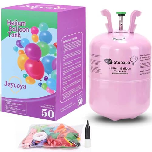 Helium Gas 13.4L Tank up to 50 Latex Balloons 1-Box, Helium Tank for Balloons at Home Latex Balloons and Ribbons Included