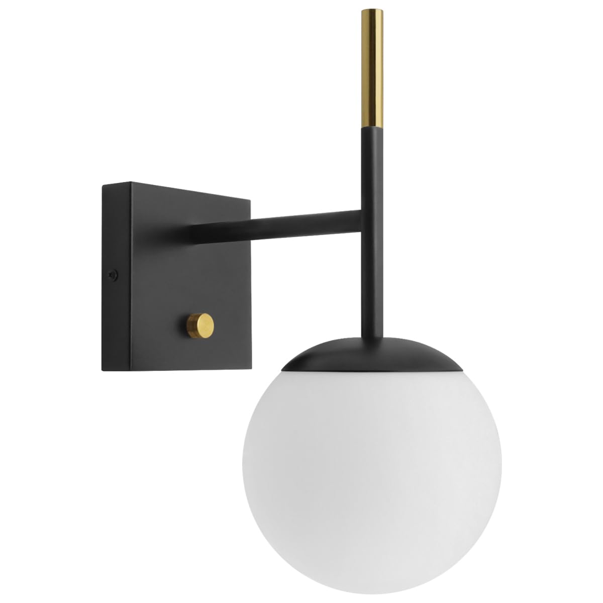 Long Life Lamps Company Modern Brass Wall Light Black Frosted Glass Globe Sconce H3125 from B&Q