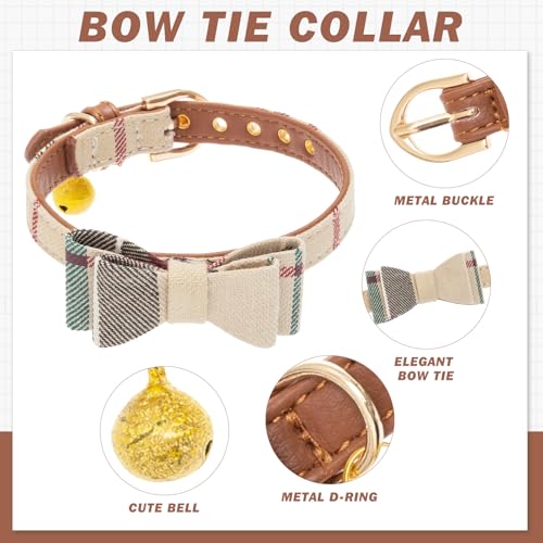 Image of EXPAWLORER Cute Dog Collar - 2 Pack Classic Plaid Puppy Bow Tie and Bandana Cat Collar with Bell, Adjustable for Small Medium Large Pets Holiday Ideal Gift, SM