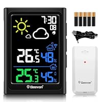 Geevon Weather Station Wireless with Outdoor Sensor, Digital Indoor Outdoor Thermometer Hygrometer with Weather Forecast, Alarm, Max/Min Record (246278 VA Battetries No MSF)
