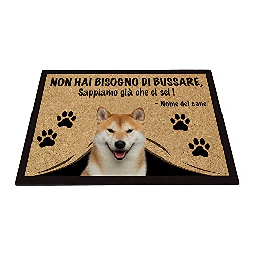 BAGEYOU Zerbino Personalizzato con Il Mio Cane Amore Shiba Inu Non Hai Bisogno di Bussare Sappiamo già Che Ci Sei Tappetino 60 x 40 cm