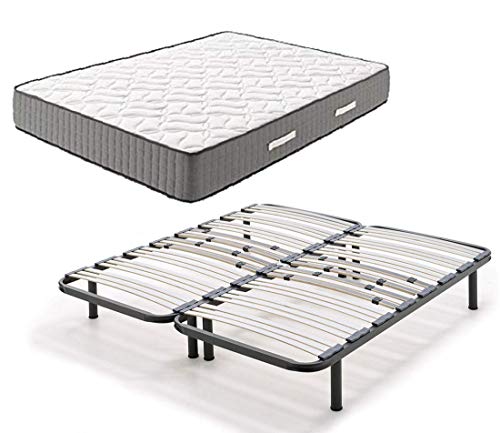 HOGAR24 ES Viscofarma 3D Colchón viscoelástico + Somier multiláminas con Patas y reguladores lumbares, 180 x 200 cm