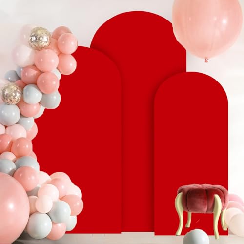 Image of FOTSHARER Red Arch Cover Set of 3 Spandex Arch Cover Wedding Arch Cover Backdrop Fabric 4FT 5FT 6FT Chiara Arch Stand Cover Round Top Arch Backdrop Cover Set for Happy Birthday Balloon Party Supplies
