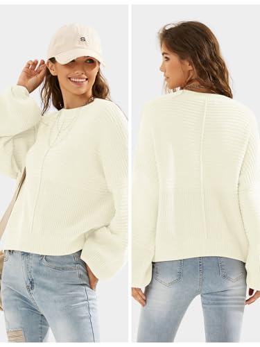 Image of EXLURA Womens Oversized Sweaters Crew Neck Long Lantern Sleeve Loose Casual Knit Slouchy Fall Pullover Tops