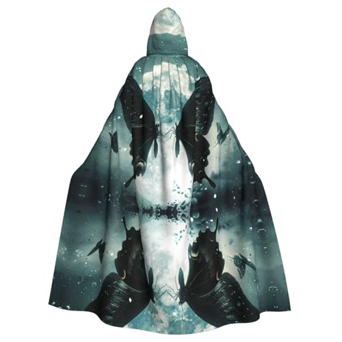 Cape à capuche d'Halloween BROLEO grand papillon noir : le déguisement confortable pour adulte
