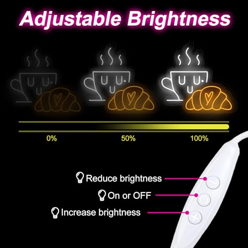 Image of Coffee & Croissant LED Neon Sign,Bakery Shop Bakery Decoration Neon Light coffee Cup Home Bar Wall Decor Croissant Lover Gift For Family Party Bedroom Restaurant Bar Birthday
