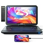 GOnavidio 17.5" Portable Blu Ray DVD Player with 15.4" 1920X1080 HD Large Screen, 5 Hours Battery, Surround Audio Sound, Support HDMI In/Out, USB/SD Card Reader, MP4 Playback, Sync TV, UK Plug
