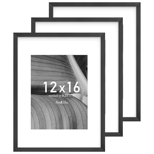 An&He 12x16 Picture Frame Black Photo Frame for Tabletop and Wall Display Minimalist Design Set of 3