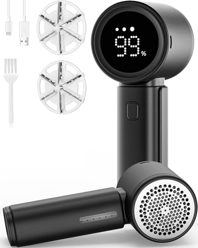 毛玉取り けだまとり 電動 同様 蘇る 毛玉取り器 6枚刃強力切削 Type-C充電式 液晶ディスプレイ&3段階調整 安全装置付き 軽量設計 衣類/靴下/家庭用/旅行用 毛玉クリーナー (ブラック)