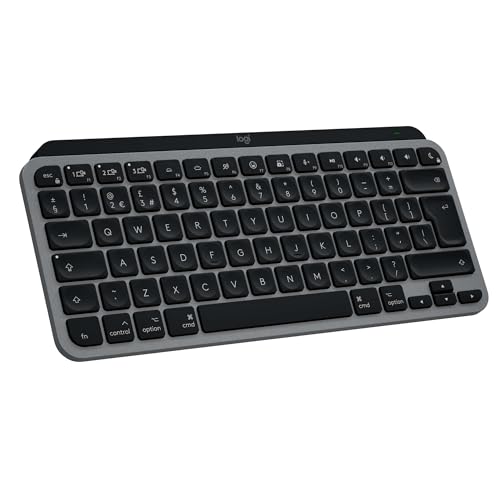 Logitech MX Keys Mini for Mac Minimalist Wireless Keyboard for MacBook Pro,Macbook Air,iMac,iPad, Compact, Bluetooth, Backlit Keys, USB-C, Fast, fluid Typing, QWERTY UK English Layout - Grey