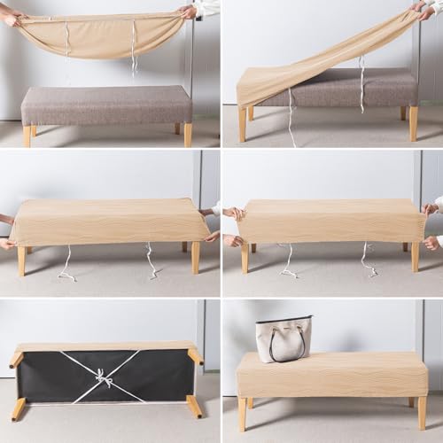 Image of HOKIPO 200gsm Knitting Jacquard Bench Cover, 'Nestiva Series', Blush Beige (AR-6237-BGE)