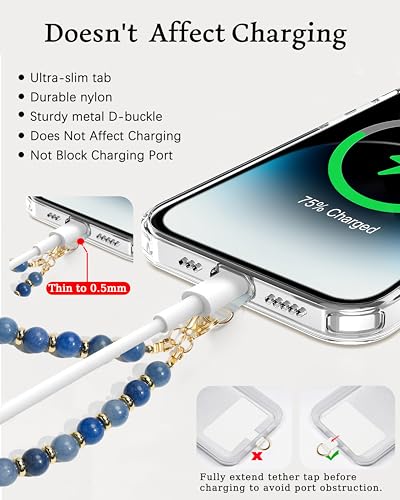 Image of Marble Beaded Phone Wrist Strap for Women, Detachable Design