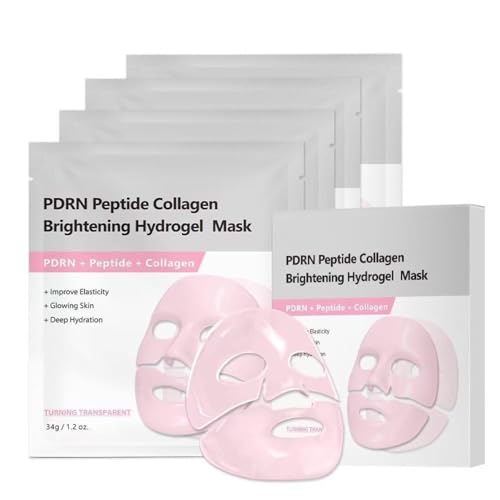 Image of 4 Pcs PDRN Peptide Collagen Face Mask,PDRN Mask Glass Skin Overnight Face Mask, Pink Hydrogel Korean Face Mask for Deep Hydration, Visible Firming and Glowing, Korean Skincare Glass Glow Face Masks