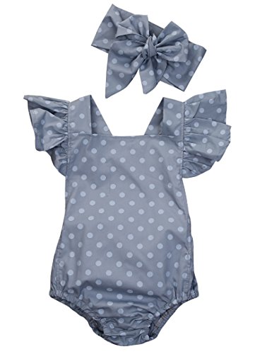 Image of MA&BABY Baby Girls Kid Lace Romper Backless Sunsuit Ruffle Sleeve Dress (3-6 Months, Polka Dot)