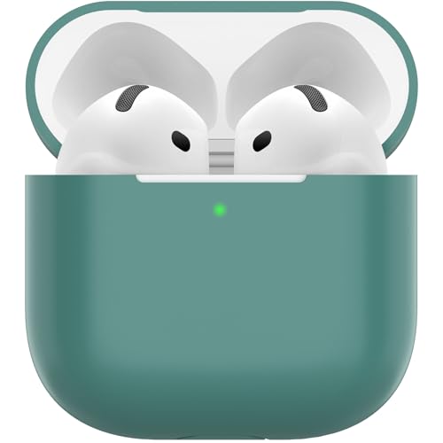 Nemteur Custodia per Airpods 4, Case Protettiva Sottile in Silicone per AirPods 4th 2024 (USB-C) Cover in Silicone Visibile con LED Frontale, Verde Pino