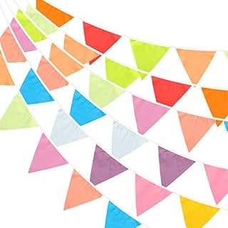 G2PLUS 12M Floral Fabric Bunting Banner,19x21CM Large Reusable Cotton Triangle Flag Garland with 42PCS Decoration Floral Pennants for Garden Tea Wedding Baby Shower Birthday Parties-Green