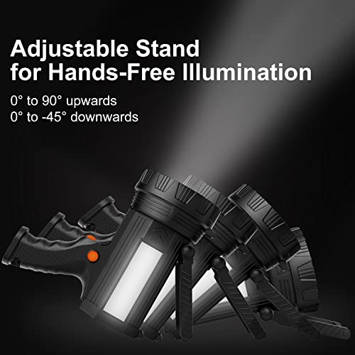 Buysight Rechargeable Spotlight Flashlight, 200000 Lumens 600 Yards Range Solar Spot Lights Hand Held Large Flashlights With Red Lens And Side Flood Light Warning Light Usb C Recharge #TOP6