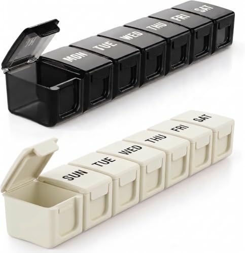 Image of BUG HULL Weekly Pill Organizer Large 2 Packs, Extra Large Travel Pill Organizers, Pill Box 7 Day, Travel Pill Case, Medicine Pill Organizer for Medications (Black+Beige)