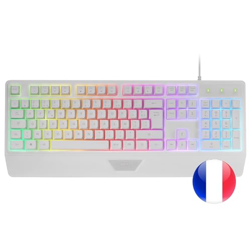 MK124, Tastiera Ergonomica H-Mech, Poggiapolsi Integrato, Illuminazione FRGB Rainbow, Tastiera Gaming Antighosting Avanzata, Tastiera PC Completa Multiplatforma, Lingua Francese, Bianco - Tastiera gaming - Immagine 5