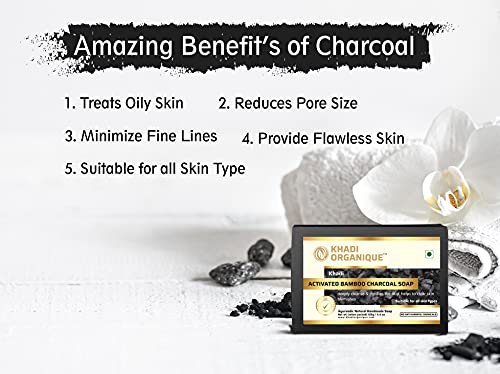 Image of Khadi Organique Natural Herbal Handmade Charcoal Soap Pack of 3 (125 gram each)