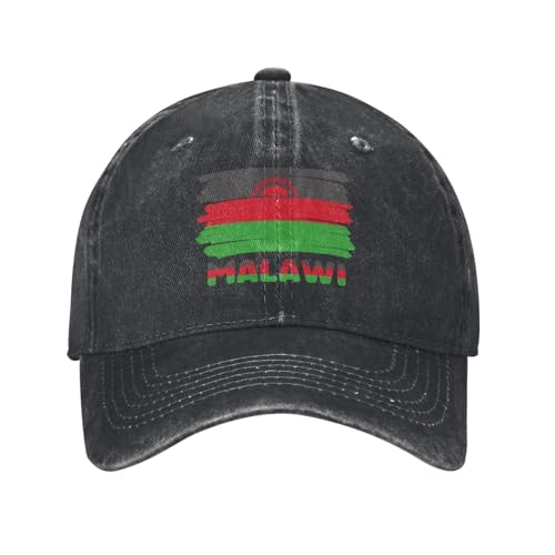 Malawi Malawians Flag Print Washed Denim Baseball Cap,Unisex Adjustable Curved Brim Casual Outdoor Sun Hat for Adults