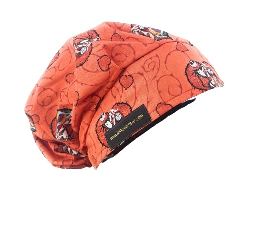 Bouffant Medical Scrub Cap - Halloween Puppets - Sweatband/Ponytail Pouch//Nurses Hats/Dr. Hats/Long Hair Black