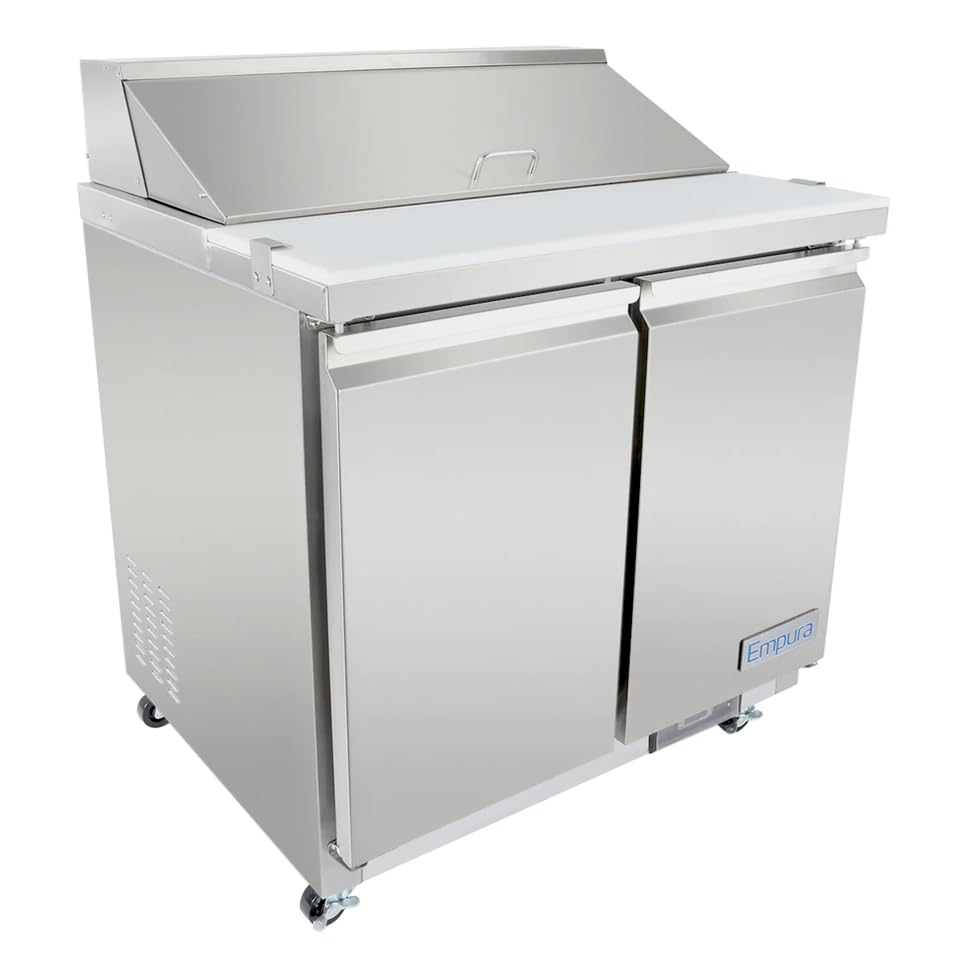 EMPURA 36" Refrigerated Prep Table with Two-Swing Door | Sandwich Salad Preparation Fridge with (10) Food Pans and (2) Shelves for Deli Sub | 36.4"H x 29.9"W x 43.2"D, Stainless Steel/Aluminum, 115V