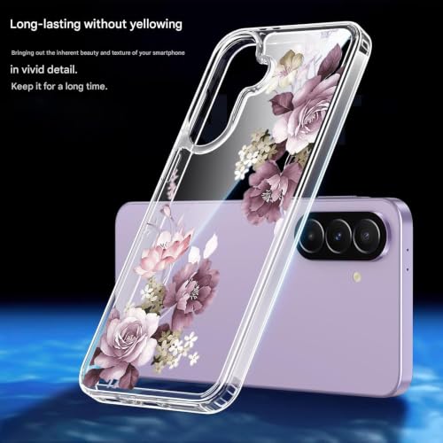 Image of Elzzi Clear Transparent Flower Cover for Samsung A37 / A57 5g Case Shockproof Case Floral Design Full Camera Protection Shockproof PC+TPU Covers for Girls & Women (Deep with Leaf)