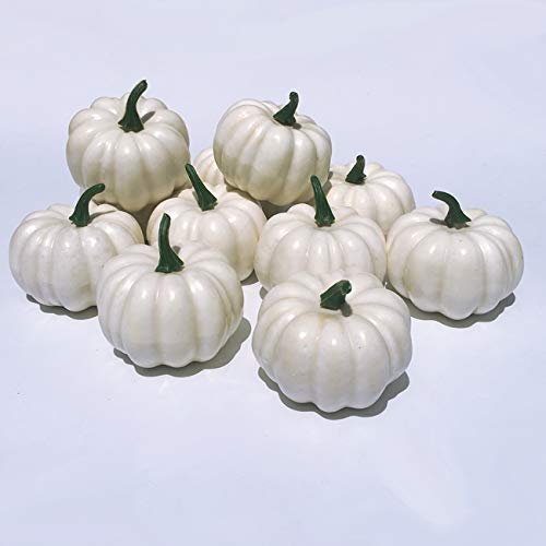 image for KEDOEO 12 Pcs Artificial White Pumpkins Fake White Pumpkins Wedding Ha