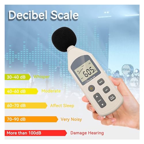 Sonomètre numérique 30-130dB avec écran LCD pour mesure de bruit intérieur et extérieur - 6