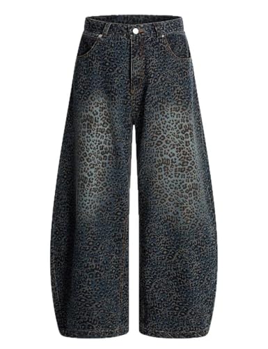 Y2K Streetwear Vintage Pants Wide Leg Leopard Jeans Summer Denim Pants4