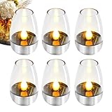 Velas de té solares para exteriores, vela recargable sin llama, parpadeante, reutilizable, impermeable, funciona con energía solar, para sala de estar, jardín, restaurante, bar, camping, fiesta, San
