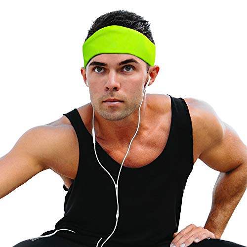 Cooling Headbands for Women & Men | Moisture Wicking Sweatband & Sports Headband | Stay Cool During Workouts Cycling Cardio Running Yoga | Headband for Under Helmets & Hats (Construction Neon Yellow)