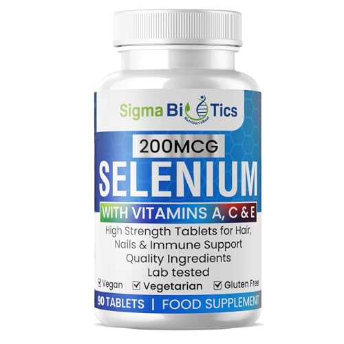 SigmaBiotics Selenium with Vitamins A, C & E - Promotes Healthy Hair, Skin & Nails - Supports The Immune System - Superior Absorption Formula - Vegan and Gluten Free - 90 Tablets