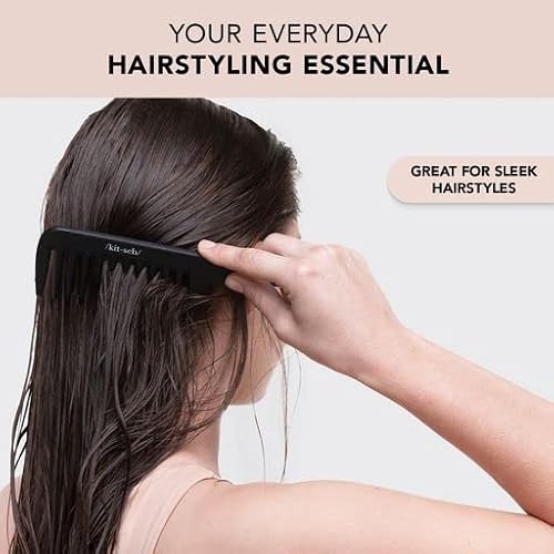 Kitsch Wide Tooth Comb For Curly Hair - Detangler Hair Combs For Women | Extra Wide Tooth Comb For Wet Hair With Curved Handle | Detangling Comb & Hair Comb For Thick Hair | Shower Comb, Black #TOP3