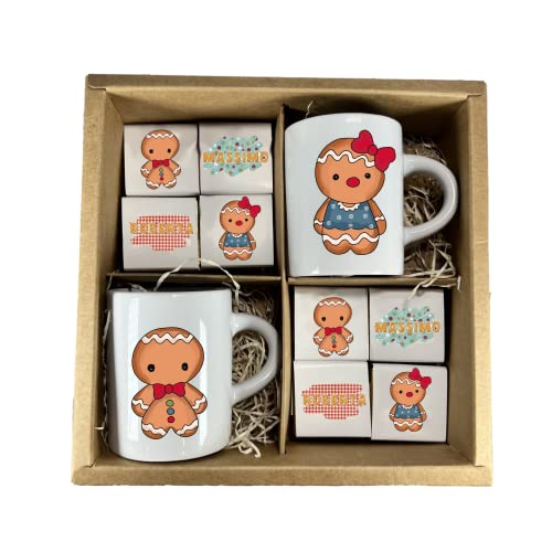 Generico Set 2 Tazzine da Caffè Espresso Natalizie Personalizzate con 24 Cioccolatini – Scatola Regalo di Natale con Disegno e Nomi – Idea Regalo Originale per Coppia o Famiglia