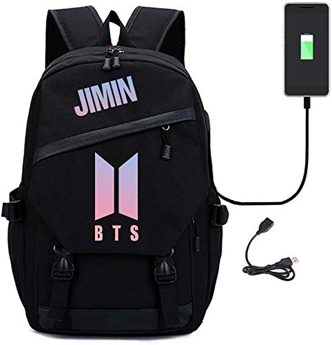 Mochila Kpop Bangtan Boys - Bolsa de libros para la universidad con puerto de carga USB, Jimin, Big Cover
