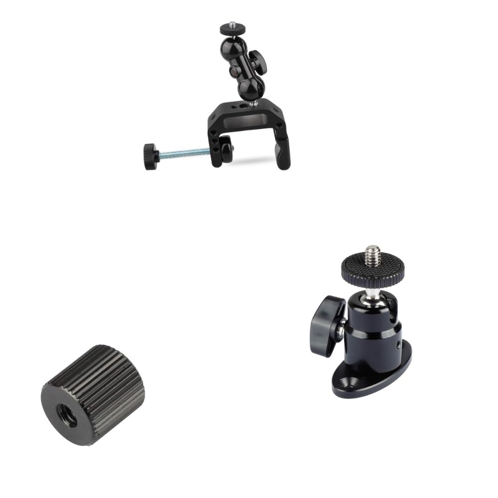 CAMVATE Camera Clamp Mount + 1/4"-20 Female Screw Double Thread Adapter + 1/4"-20 Mini Ball Head