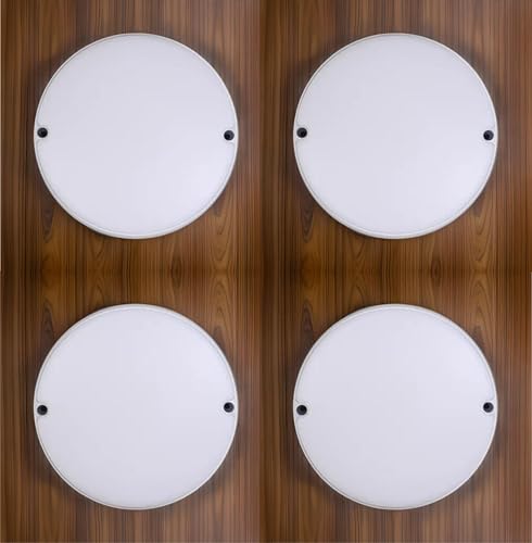 Image of OLIPS LED Bulkhead Light IP54 Waterproof Indoor /Outdoor Wall & Ceiling Light - Weatherproof, Shock Proof, Slim Plastic Surface-Mounted Fixture (12 WATT Round (Cool White), 4)