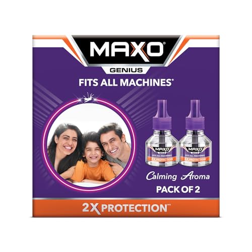 Image of Maxo Genius Liquid Vaporizer 45ml Pack of 2| Fits all Machines | Maximum protection against Dengue,Malaria causing Mosquitoes-2X Protection| Calming Aroma