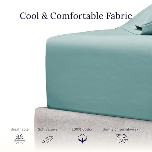 California Design Den Deep Pocket Twin XL Fitted Sheet, Soft 400 Thread Count 100% Cotton Sateen, No Pop-Off Elastic, Durable Deep Pocket Cooling Sheets, Fitted Sheet Only (Twin XL, Teal)
