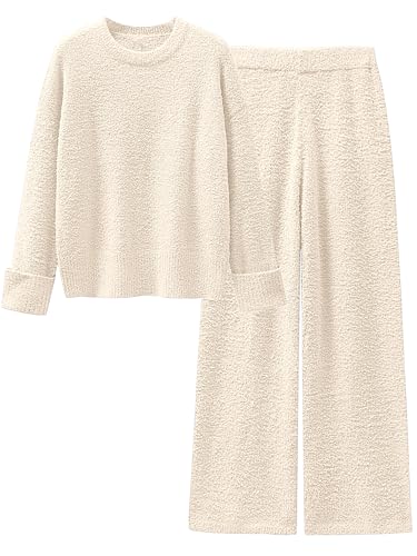 ANRABESS 2 Piece Sets for Women Fall Fuzzy Fleece Pajama