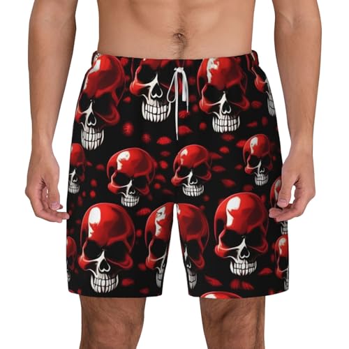 Short de bain pour homme avec doublure rouge motif squelette