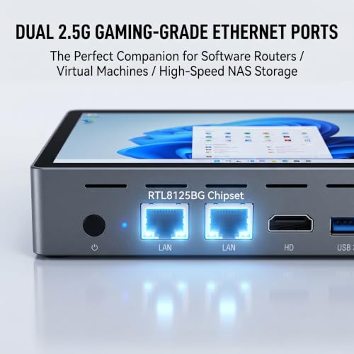 Image of 7 inch Mini PC Computer Win 11 Pro, Celeron N95 Mini Desktop PC with Display Touchscreen, 16GB RAM 256GB eMMC, Dual 4K Display Output, HDMI, Type-C3.1, WiFi 5.0, Dual LAN Ports, Wake on LAN