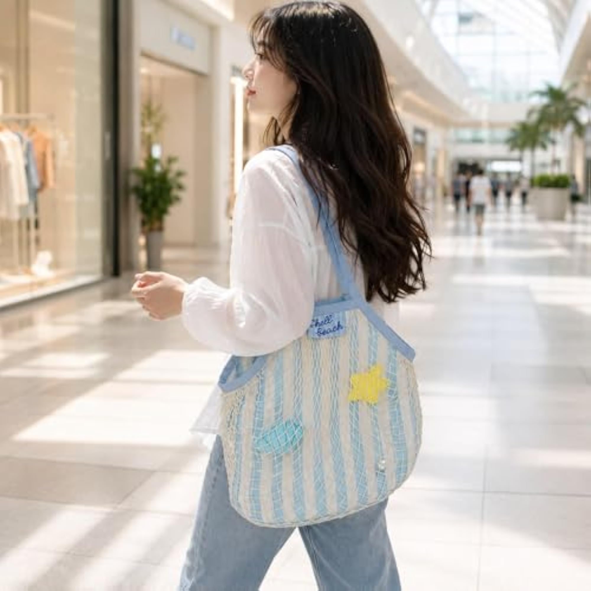 Casual Mesh Beach Tote Bag for Women, Vacation Essentials