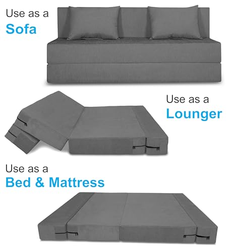Image of Adorn India Easy 4 Seater Sofa Cum Bed (Alyn Pattern) Size 6' X 6' Ft (Grey Color) (1 Year Warranty)
