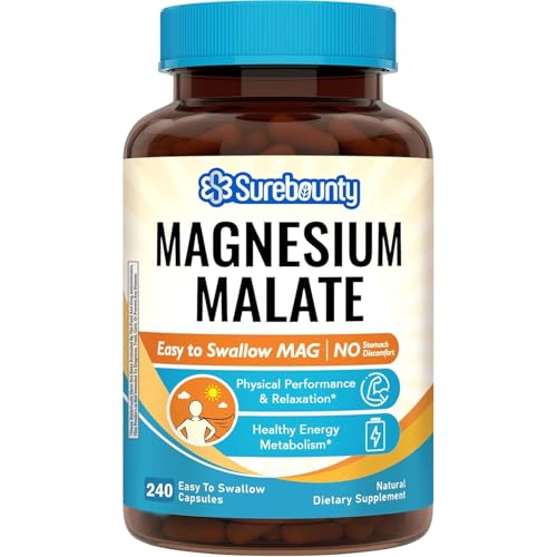 Magnesium Malate Capsules 1230mg, Magnesium Supplement, Chelated, High Absorption, Energy Production...