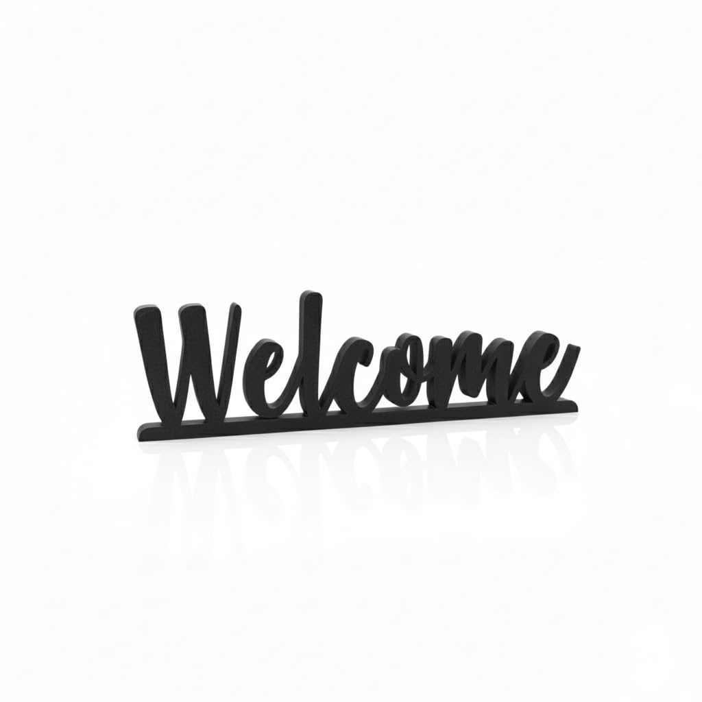 SIGNKRAFT3D Textured Welcome Freestanding Sign – Minimalist Tabletop Decor (Black, Medium (23CM))